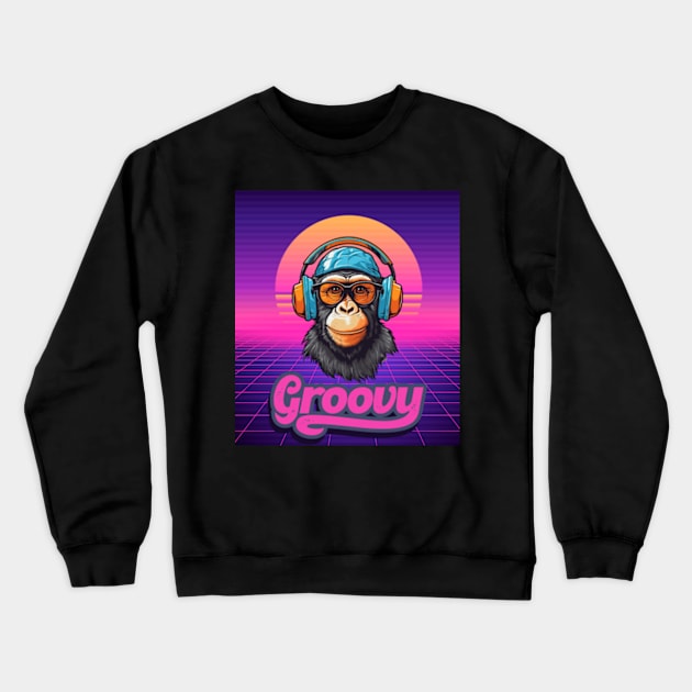 Groovy Monkey | Retro | Vintage | Party Crewneck Sweatshirt by WyldbyDesign